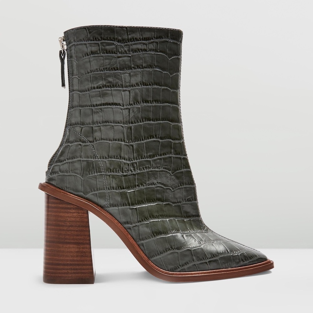 Topshop Dark Green Croc-Embossed Heeled Boots